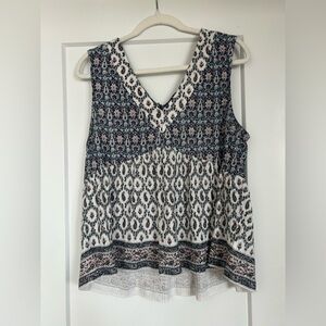 Lucky Brand Blue and White Patterned Babydoll Tank Top